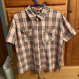 Pink Plaid Short Sleeve Button Up
